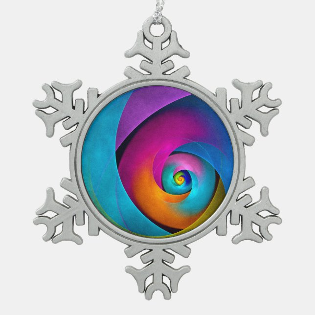 Modern Floral Abstract Art Pink Blue Pattern #17 Snowflake Pewter Christmas Ornament (Front)