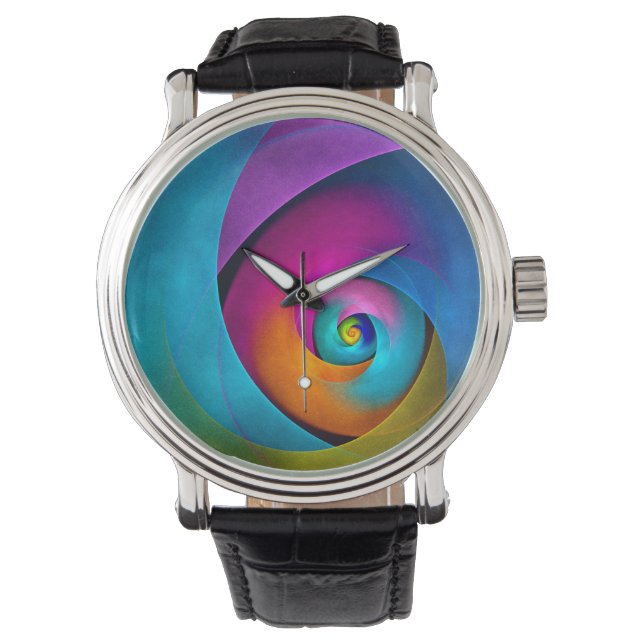 Modern Floral Abstract Art Pink Blue Pattern #17 Watch (Front)