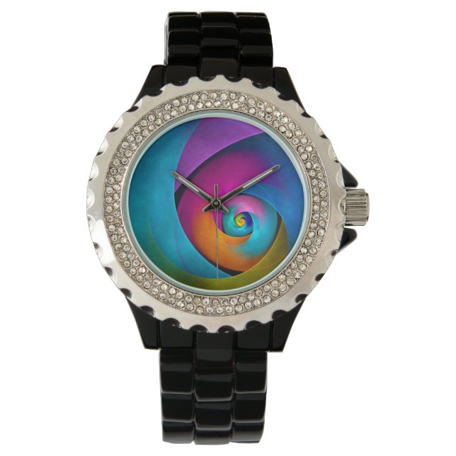 Modern Floral Abstract Art Pink Blue Pattern #17 Watch (Front)