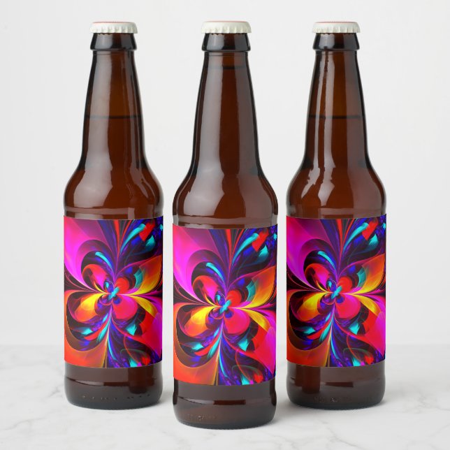 Modern Floral Abstract Art Red Blue Pattern #07 Beer Bottle Label (Bottles)