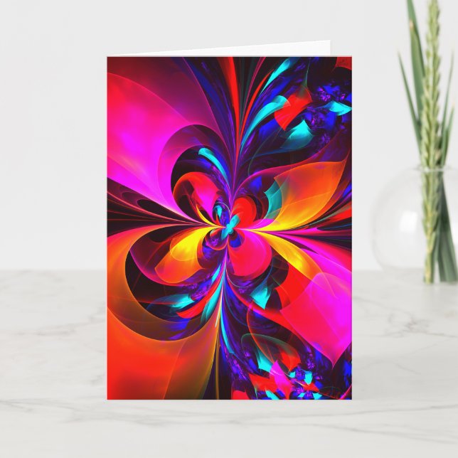 Modern Floral Abstract Art Red Blue Pattern #07 Card (Front)