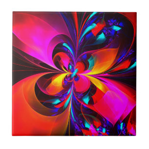 Modern Floral Abstract Art Red Blue Pattern #07 Ceramic Tile