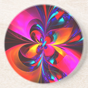 Modern Floral Abstract Art Red Blue Pattern #07 Coaster