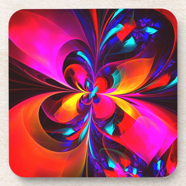 Modern Floral Abstract Art Red Blue Pattern #07 Coaster (Front)