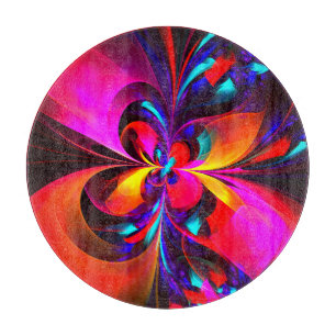 Modern Floral Abstract Art Red Blue Pattern #07 Cutting Board