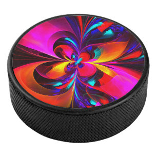 Modern Floral Abstract Art Red Blue Pattern #07 Hockey Puck