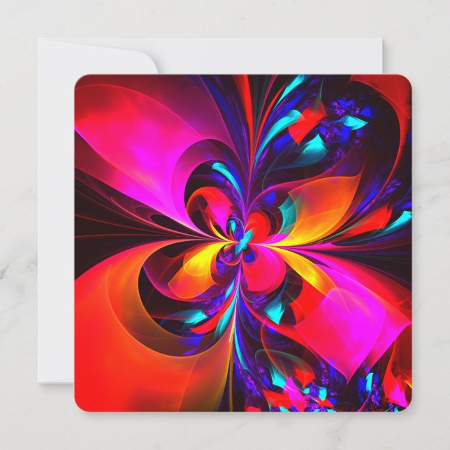 Modern Floral Abstract Art Red Blue Pattern #07 Invitation (Front)