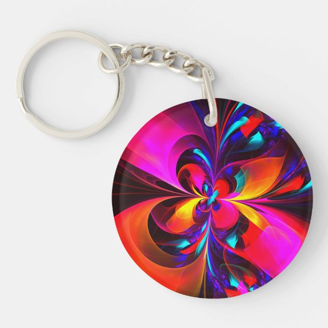 Modern Floral Abstract Art Red Blue Pattern #07 Key Ring (Front)