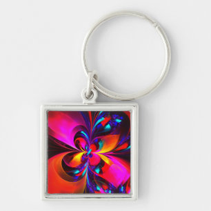 Modern Floral Abstract Art Red Blue Pattern #07 Key Ring