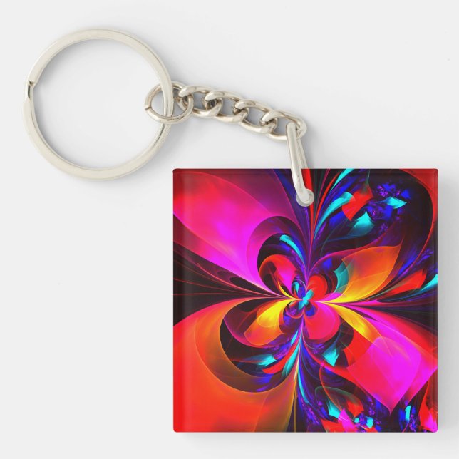 Modern Floral Abstract Art Red Blue Pattern #07 Key Ring (Front)