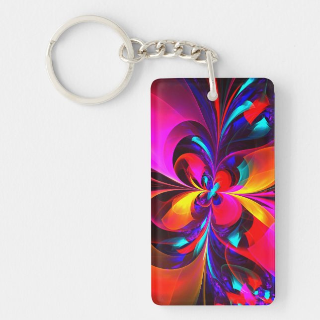 Modern Floral Abstract Art Red Blue Pattern #07 Key Ring (Front)