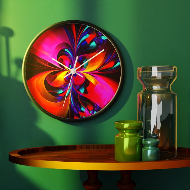 Modern Floral Abstract Art Red Blue Pattern #07 Large Clock (Modern Floral Abstract Art Red Blue Pattern #07 Clock)