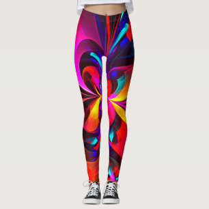 Modern Floral Abstract Art Red Blue Pattern #07 Leggings