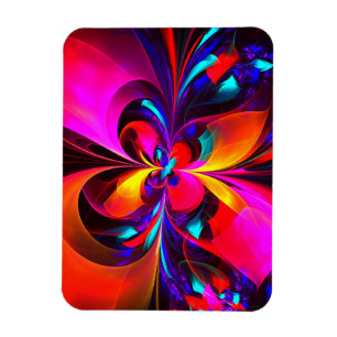 Modern Floral Abstract Art Red Blue Pattern #07 Magnet