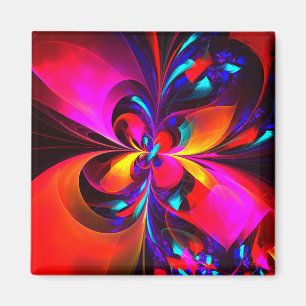 Modern Floral Abstract Art Red Blue Pattern #07 Magnet