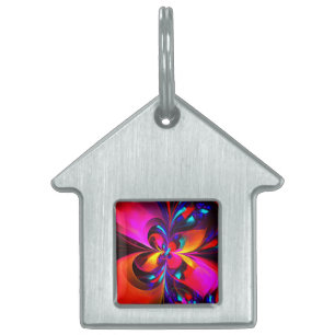 Modern Floral Abstract Art Red Blue Pattern #07 Pet ID Tag