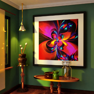 Modern Floral Abstract Art Red Blue Pattern #07 Poster