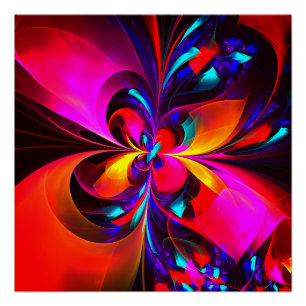 Modern Floral Abstract Art Red Blue Pattern #07 Poster