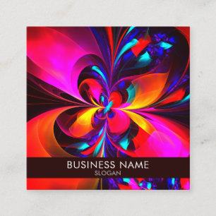 Modern Floral Abstract Art Red Blue Pattern #07 Square Business Card
