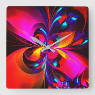 Modern Floral Abstract Art Red Blue Pattern #07 Square Wall Clock