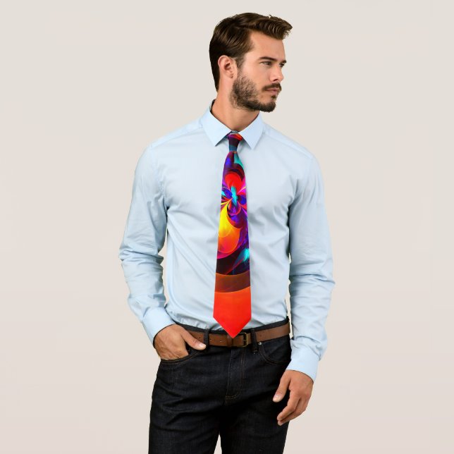 Modern Floral Abstract Art Red Blue Pattern #07 Tie (In Situ)