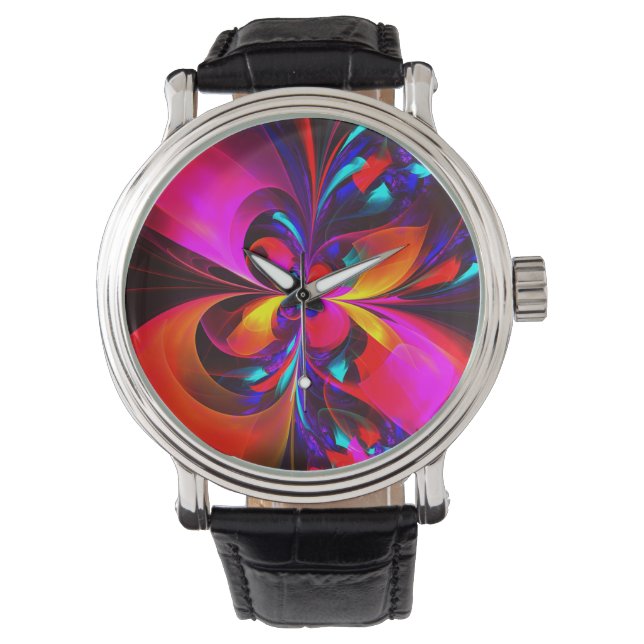 Modern Floral Abstract Art Red Blue Pattern #07 Watch (Front)