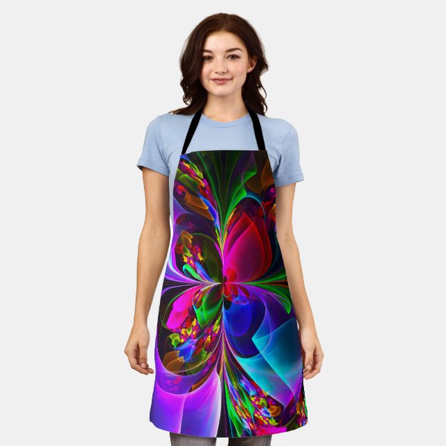 Modern Floral Abstract Art Red Blue Pattern #12 Apron (Worn)