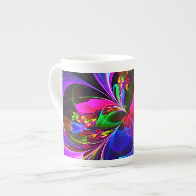 Modern Floral Abstract Art Red Blue Pattern #12 Bone China Mug (Front Left)