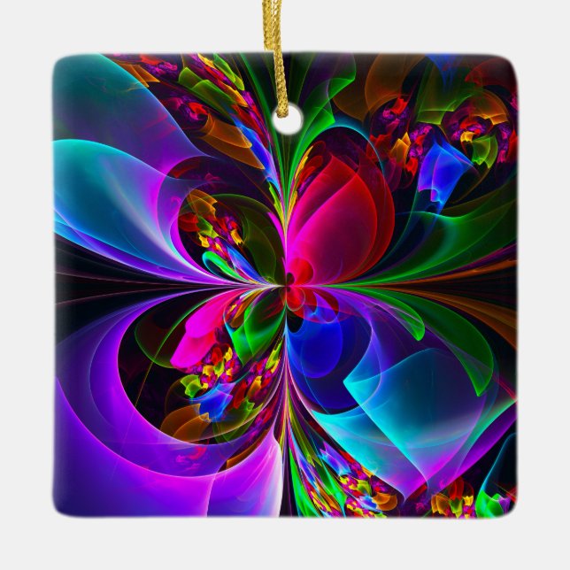 Modern Floral Abstract Art Red Blue Pattern #12 Ceramic Ornament (Front)