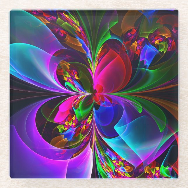 Modern Floral Abstract Art Red Blue Pattern #12 Glass Coaster (Front)