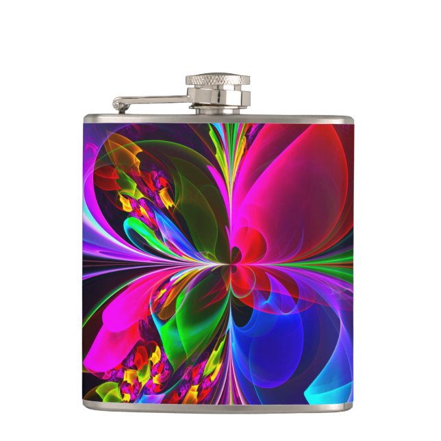 Modern Floral Abstract Art Red Blue Pattern #12 Hip Flask (Front)