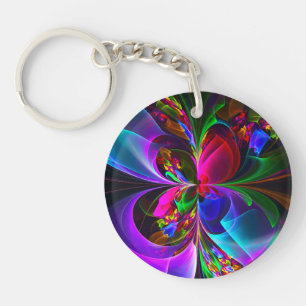 Modern Floral Abstract Art Red Blue Pattern #12 Key Ring