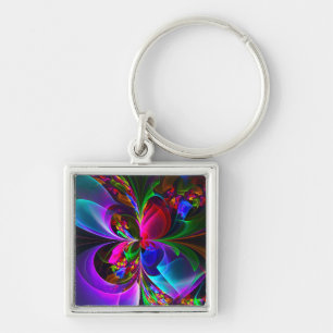 Modern Floral Abstract Art Red Blue Pattern #12 Key Ring
