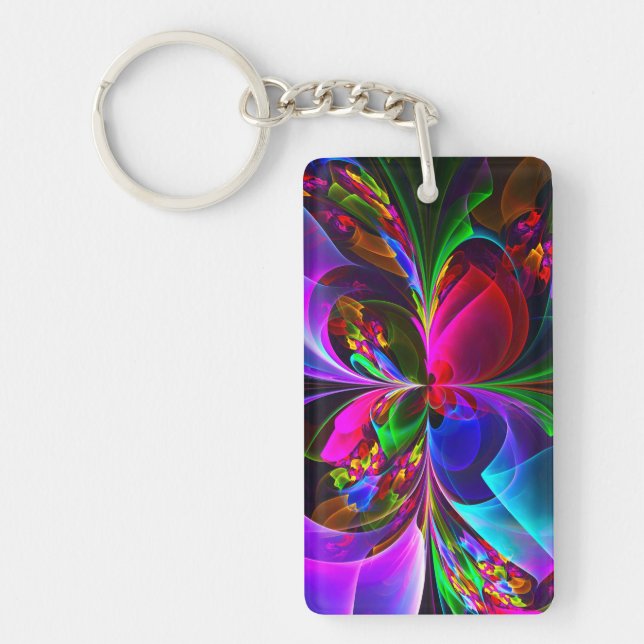 Modern Floral Abstract Art Red Blue Pattern #12 Key Ring (Front)