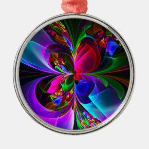 Modern Floral Abstract Art Red Blue Pattern #12 Metal Ornament