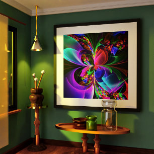 Modern Floral Abstract Art Red Blue Pattern #12 Poster