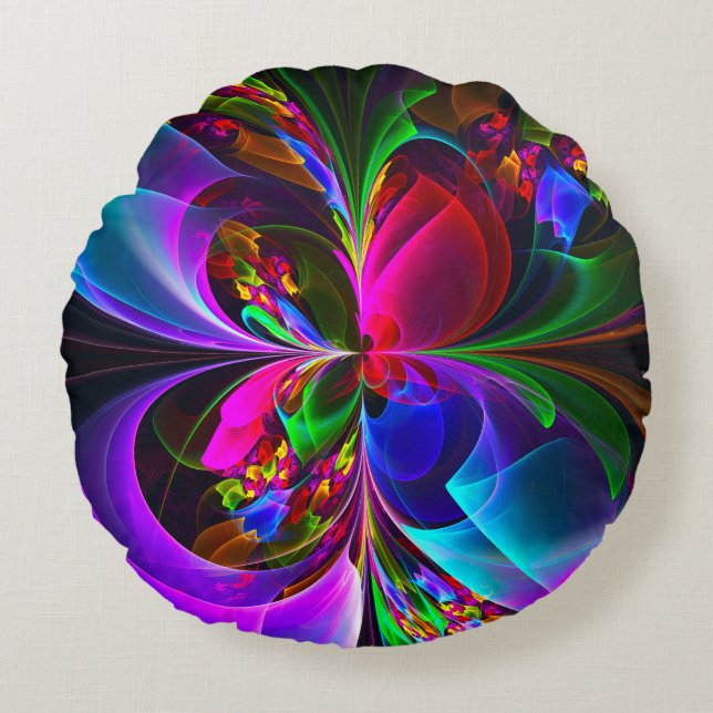 Modern Floral Abstract Art Red Blue Pattern #12 Round Cushion (Front)