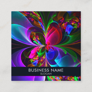 Modern Floral Abstract Art Red Blue Pattern #12 Square Business Card