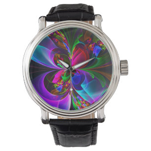 Modern Floral Abstract Art Red Blue Pattern #12 Watch