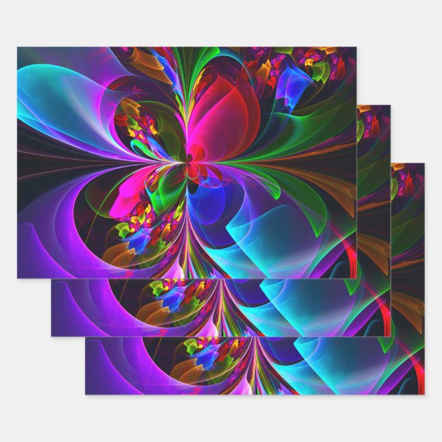 Modern Floral Abstract Art Red Blue Pattern #12 Wrapping Paper Sheet (Set)