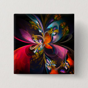 Modern Floral Abstract Art Red Blue Pattern #13 15 Cm Square Badge