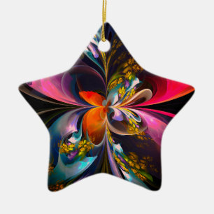 Modern Floral Abstract Art Red Blue Pattern #13 Ceramic Ornament
