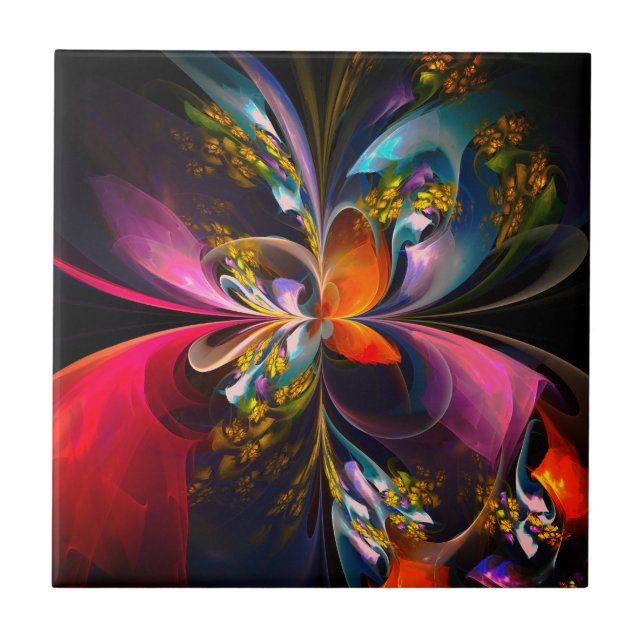 Modern Floral Abstract Art Red Blue Pattern #13 Ceramic Tile (Front)