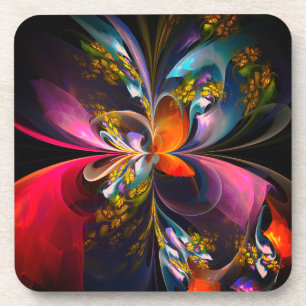 Modern Floral Abstract Art Red Blue Pattern #13 Coaster