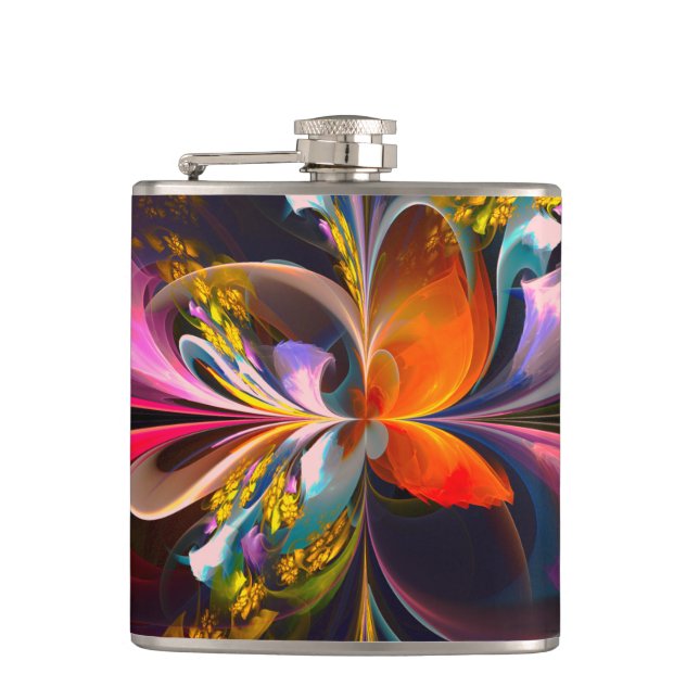 Modern Floral Abstract Art Red Blue Pattern #13 Hip Flask (Front)