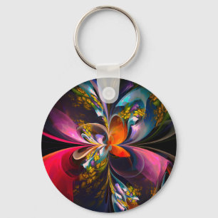 Modern Floral Abstract Art Red Blue Pattern #13 Key Ring
