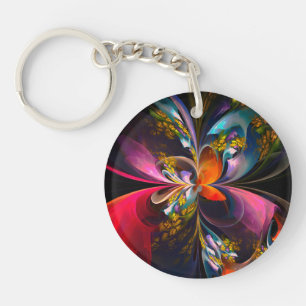 Modern Floral Abstract Art Red Blue Pattern #13 Key Ring