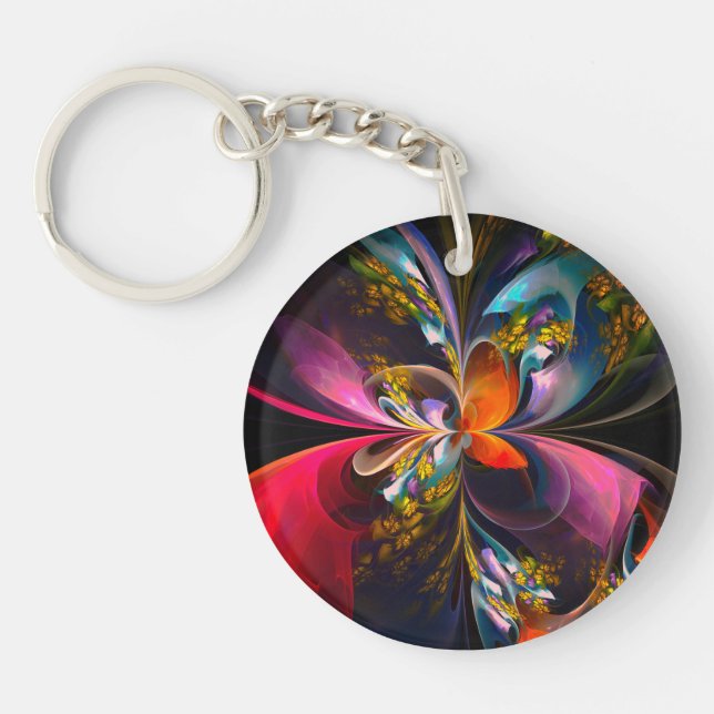 Modern Floral Abstract Art Red Blue Pattern #13 Key Ring (Front)