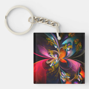 Modern Floral Abstract Art Red Blue Pattern #13 Key Ring