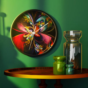 Modern Floral Abstract Art Red Blue Pattern #13 Large Clock